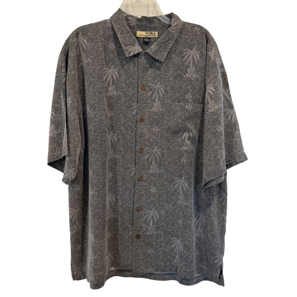 Vintage Tommy Bahama Mens XL Grey 100% Silk Palm Tree Jacquard Button Down Shirt